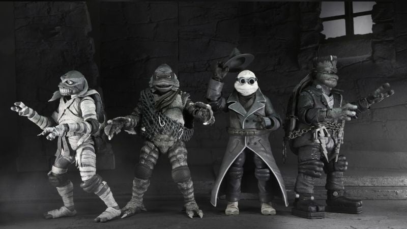 Pre-order December 2024/Jan 2025 NECA Universal Monsters Teenage Mutant Ninja Turtles Black & White 7" Action Figures 4-Pack