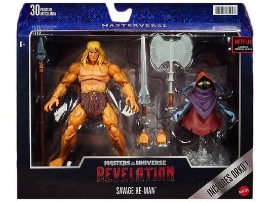 Masters Of The Universe: Revelation: Masterverse Action Figure Deluxe: Savage He-Man & Orko
(Slight tear in package - see product pictures)